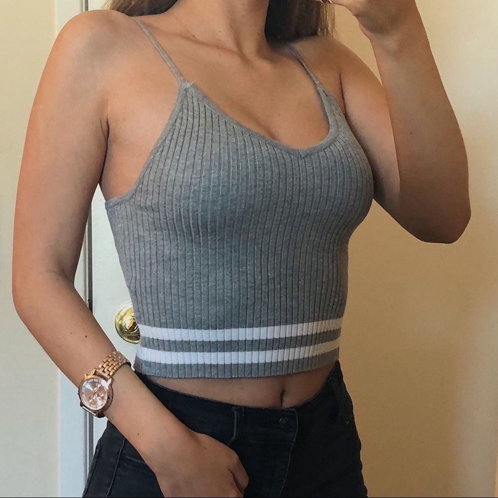 Gray & White Stripes Tank Top Cami